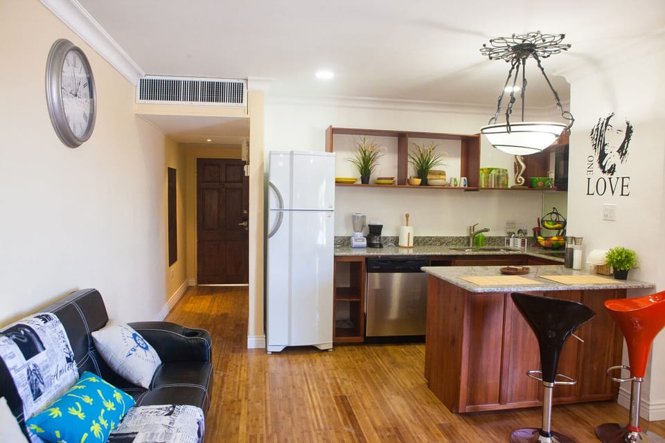 Kitchen area - cooktop, microwave, and coffee maker included