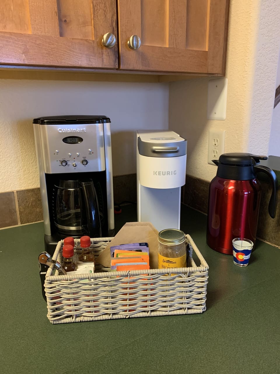 We have a regular coffee maker and a keurig coffee maker. Your choice. Or both!