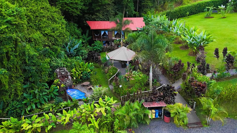 Aerial View of the cabin and hot tub