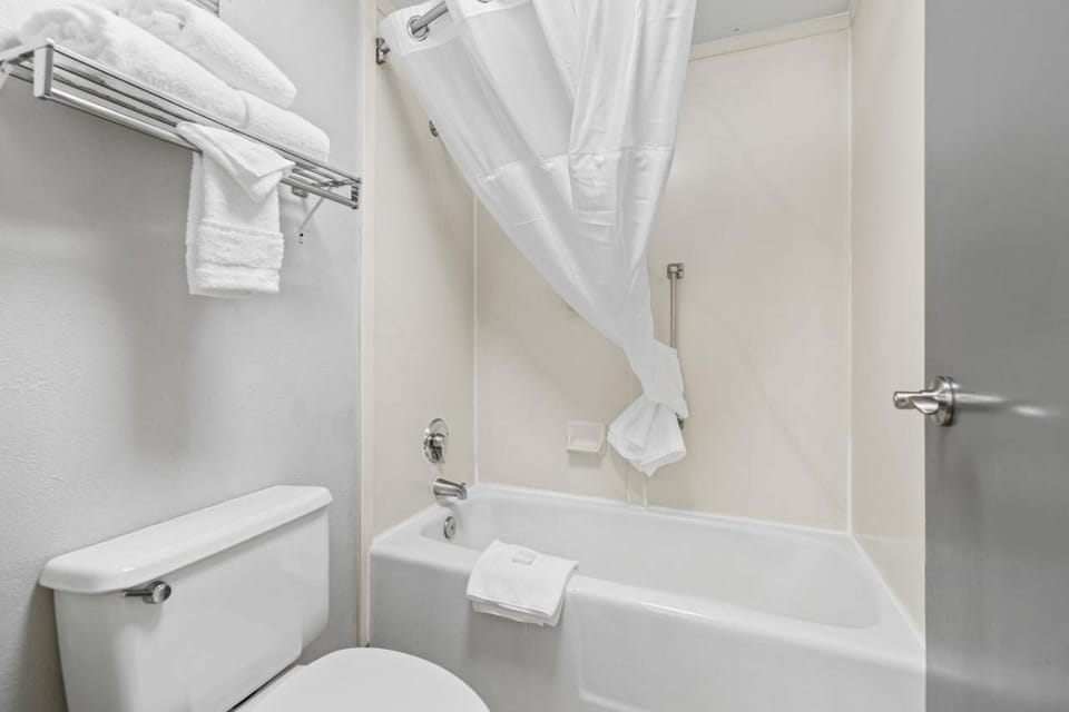 Recharge in a practical bath space with supportive grab bars.