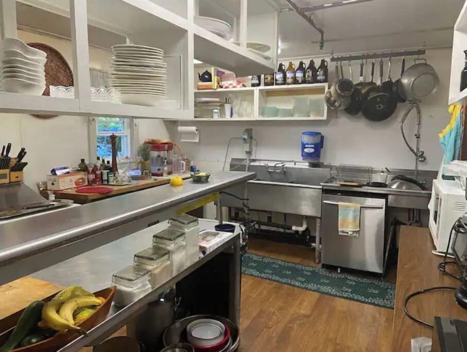 The fully-stocked kitchen in the lodge (not food though!)