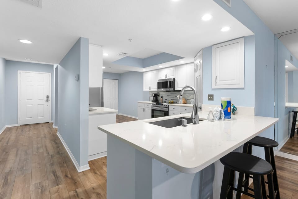 The kitchen is fully equipped to meet your needs and make you feel at home.