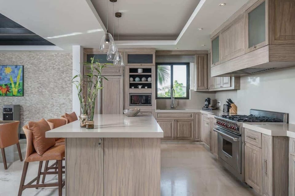 Fully equipped beach house kitchen with modern appliances