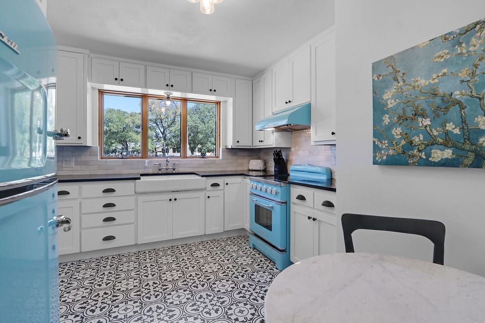 View of the kitchen from the breakfast table