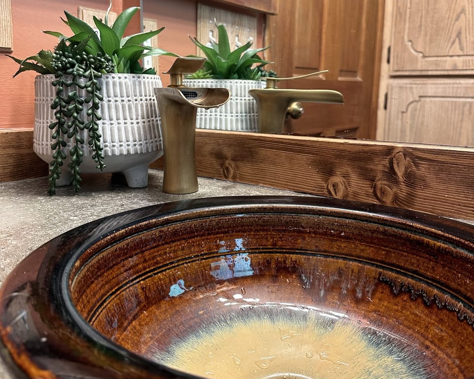 Hand made pottery sink.