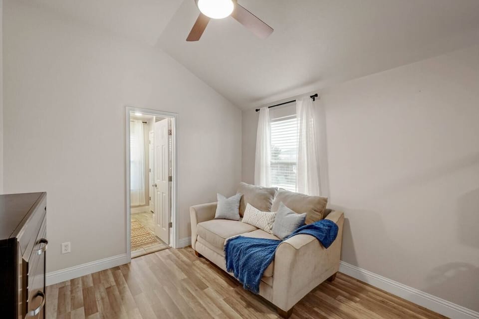 Cozy up in the master suite and talk about your plans for the next day.