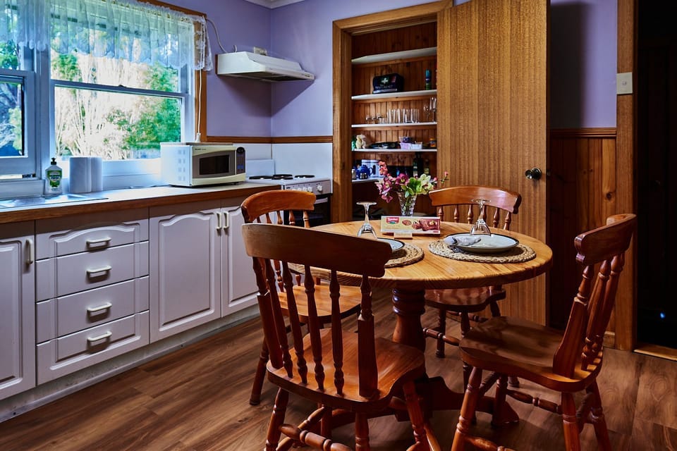 Kitchen Dining Room with full sized Fridge and Electric Stove with Oven.