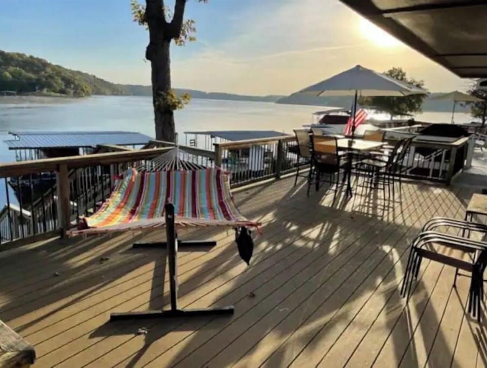 Relaxing back deck with gorgeous view of calm cove and main channel!