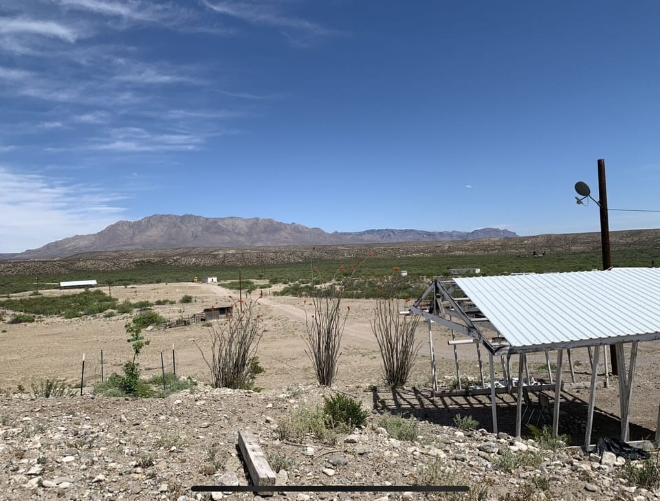 Unobstructed million dollar views from parking area towards the Chinati Mtns
