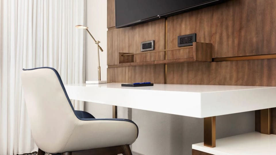 Plug in and plan your day at the modern work station.