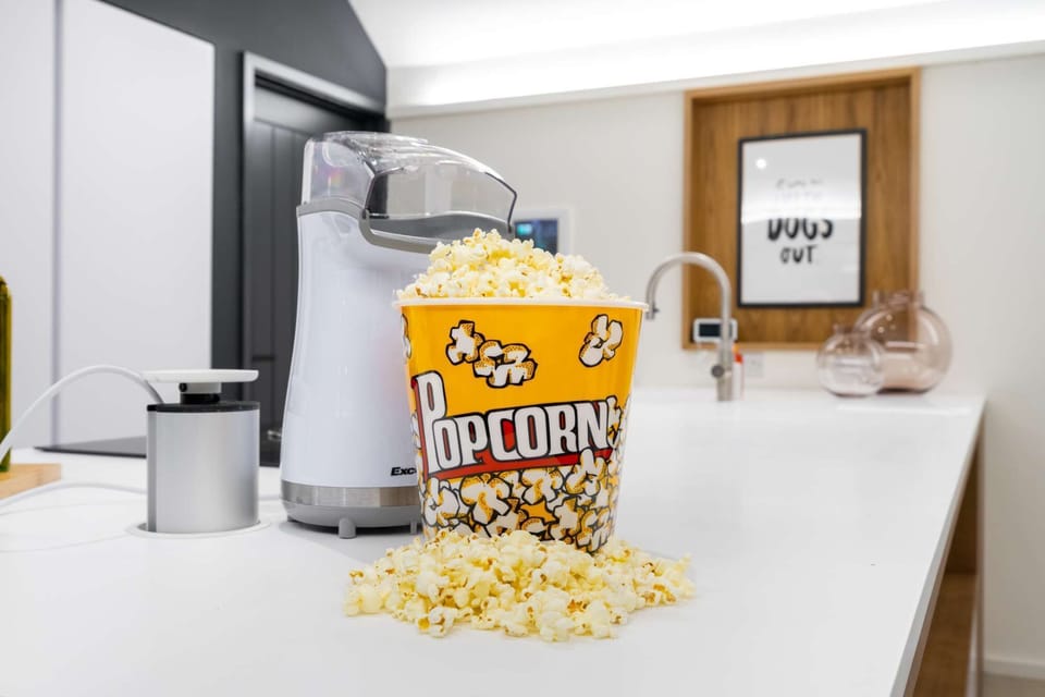 No movie night would be complete without Pop Corn, and so the kitchen is equipped with its own Pop Corn Machine and I've left you 3 large portions of Corn to help you create a magic evening in.