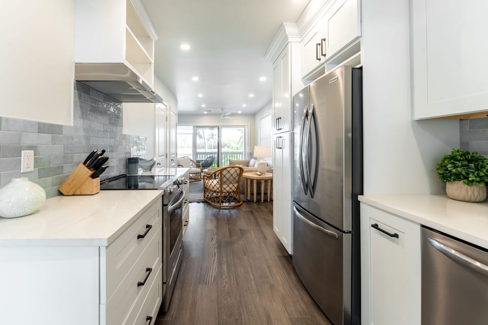 Kitchen features tons of counter space,