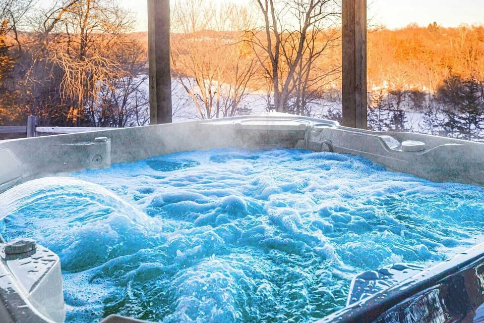 Enjoy relaxing in a luxury hot tub with a view of Lake Galena! Picture taken during the winter. 