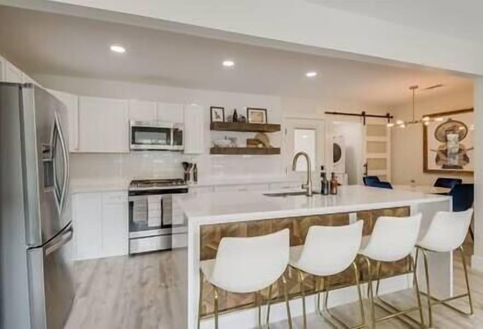 Kitchen area with countertop seating