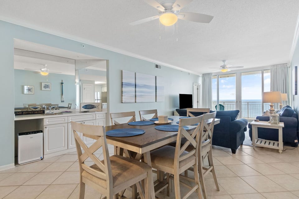 Enjoy gulf views as you dine at the new, counter-height dining table. 