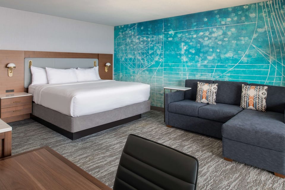 Stretch out in a stylish studio with cozy lounge seating.