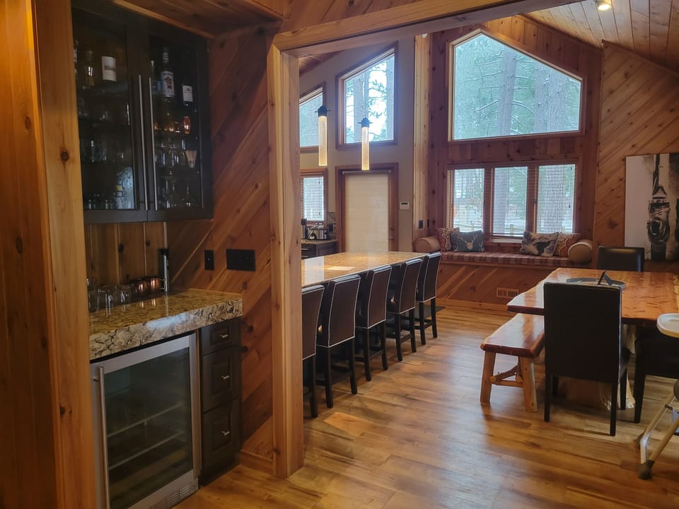 Bar with mini-fridge.