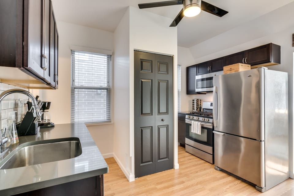 Ceiling Fan, Indoors, Flooring, Hardwood, Refrigerator