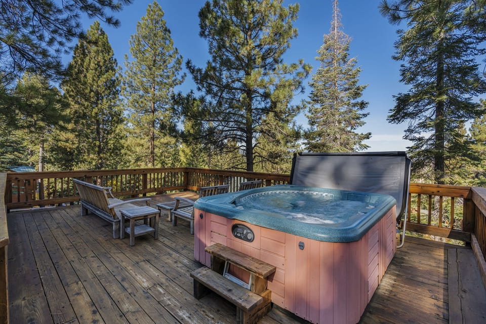 Enjoy a private hot tub on the deck