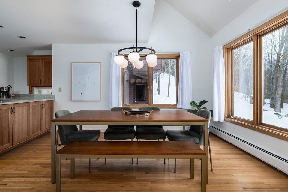 Dining area flows easily into the cleverly designed, large kitchen.