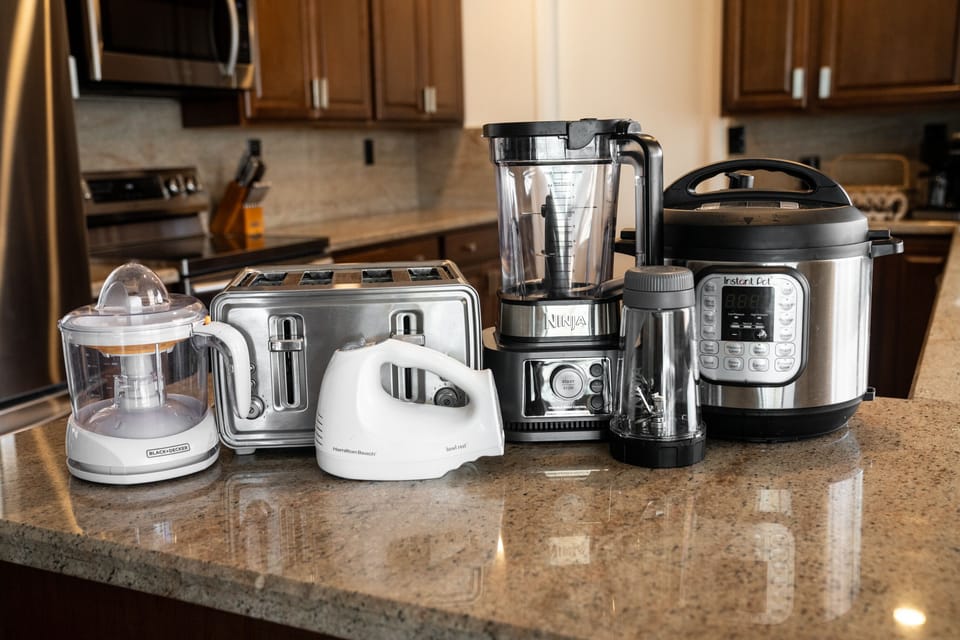 A variety of kitchen appliances are provided for your use.