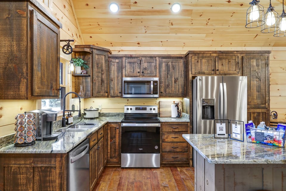 Fully stocked kitchen with ample counter space and everything you need. 
