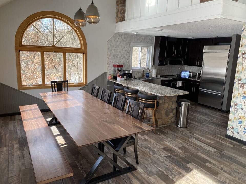 Chef's kitchen with 10' custom walnut table