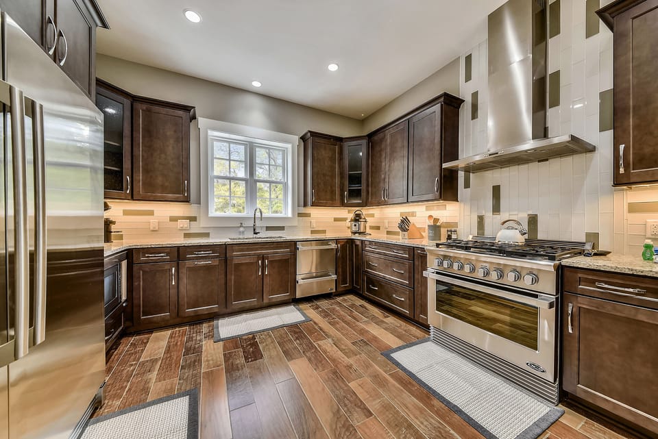 Gourmet kitchen with extra large refrigerator and freezer