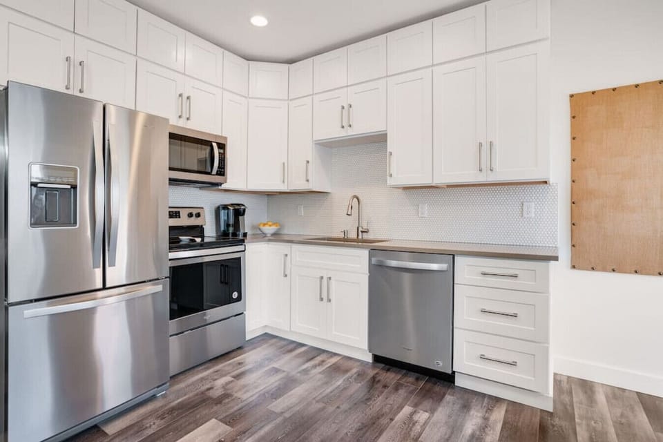 Open kitchen makes meal prep a snap.