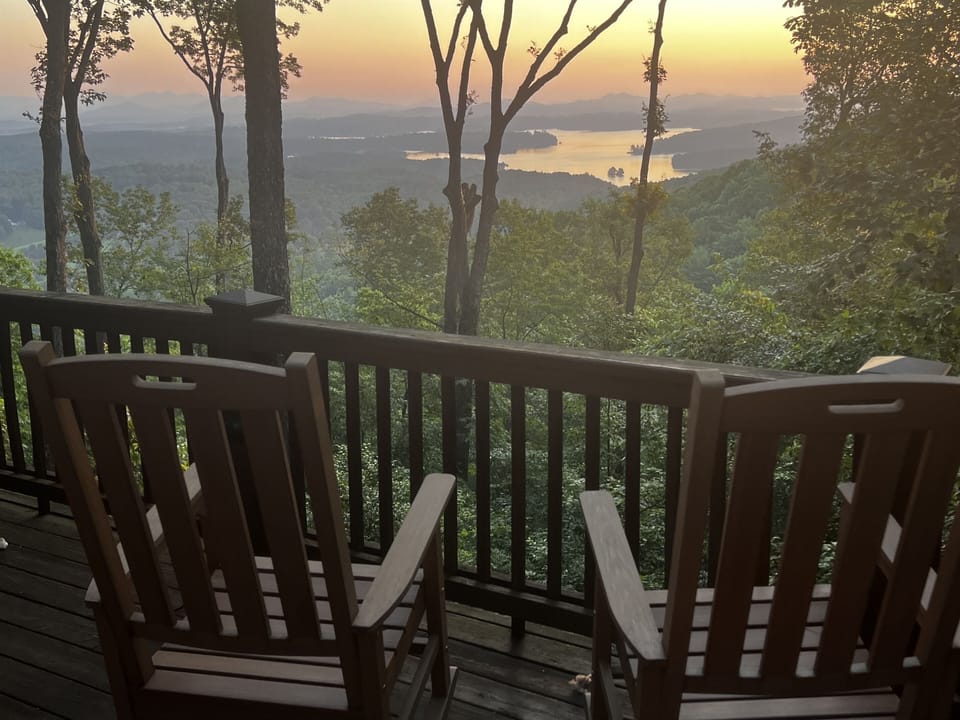 Peaceful sunrise overlooking Lake Blue Ridge and Layered Mountains