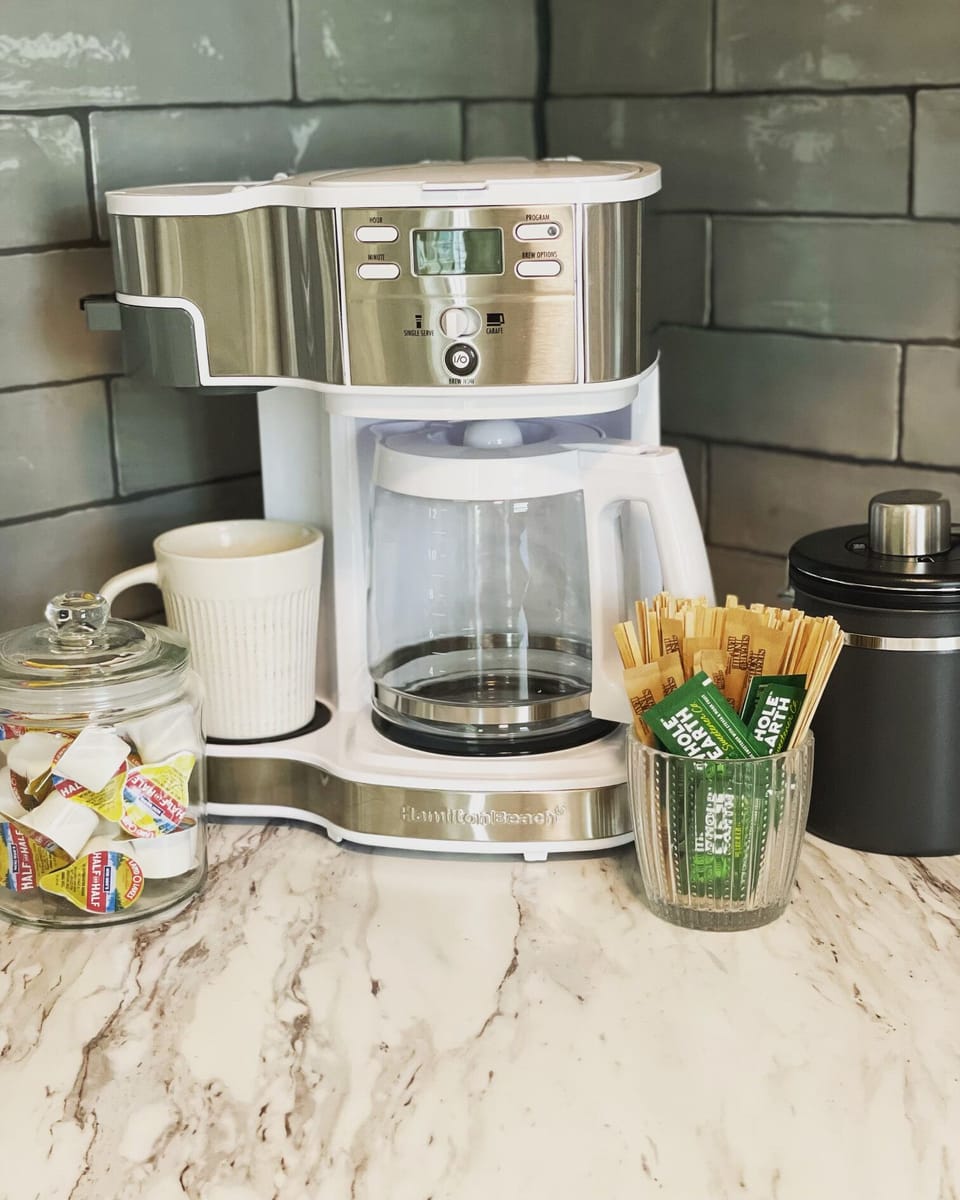 Coffee and tea are included in your stay along with cream, sugar and sweetener.