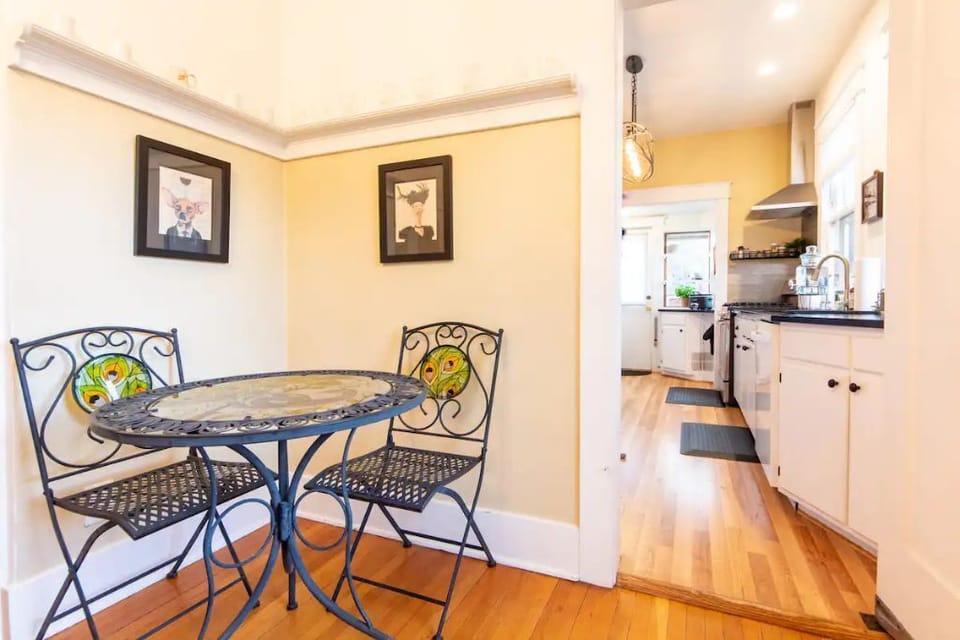 Third chair available in dining room closet.  Access to basement & washer/dryer.