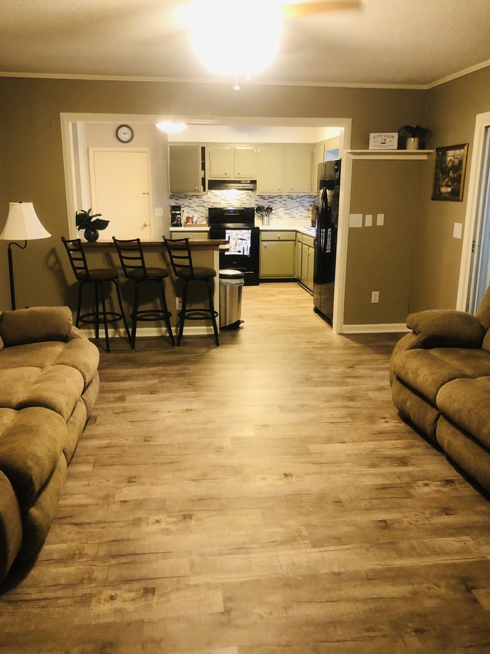 Family room looking into the kitchen.