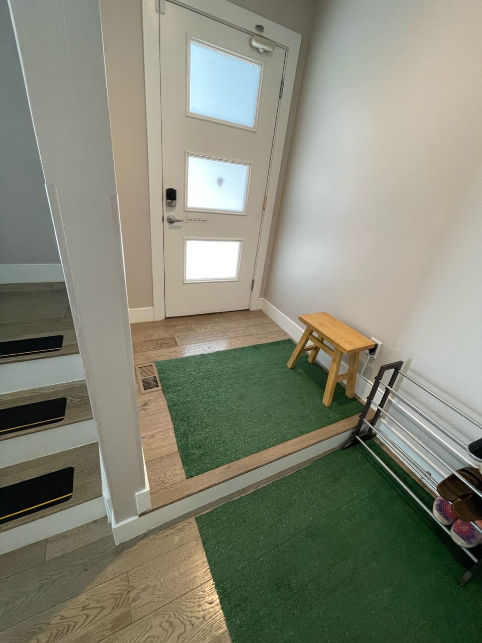 Main entry view from inside . STOP please watch for step 
