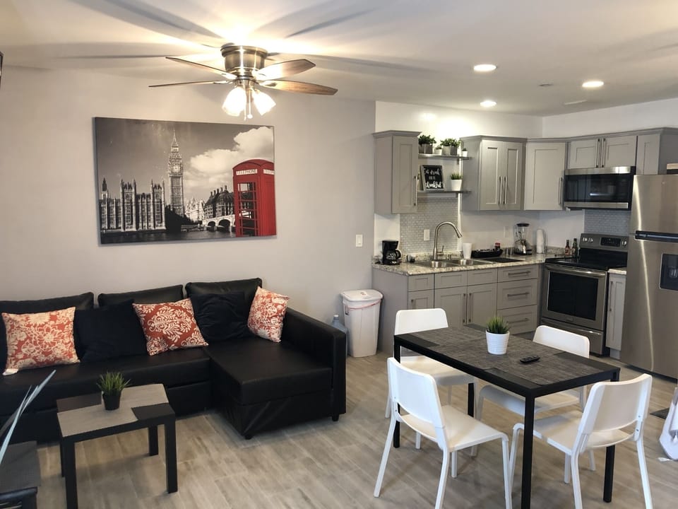 Dinning table for 6
Sofa bed 
Full kitchen