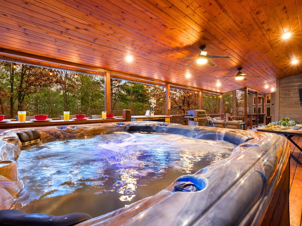 Get ready to relax in the hot tub - perfect for unwinding in the forest