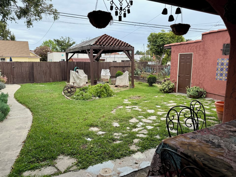 Exterior pergola and firepit. Shared with tenant in casita