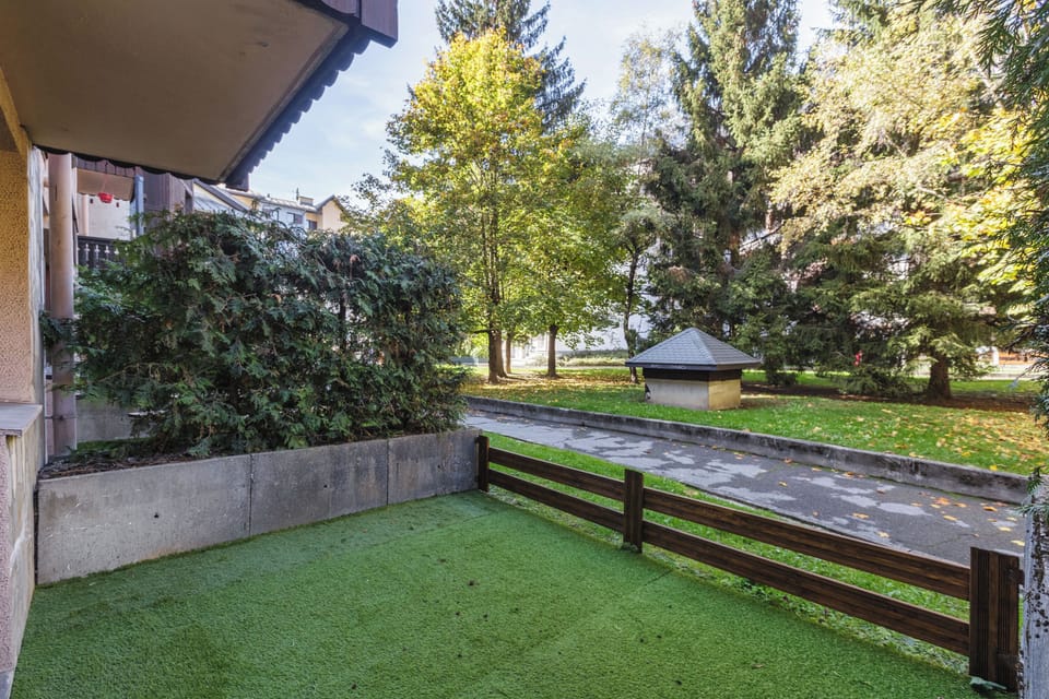Large terrace area overlooking wooded area