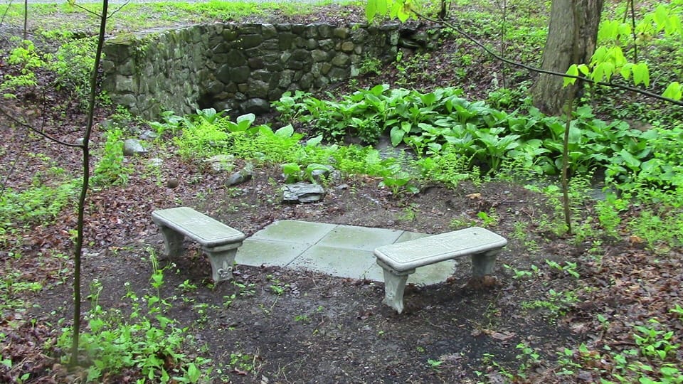 Sitting area by the babbling brook.