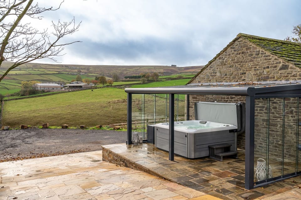 The hot tub and view at The Lee, Yorkshire