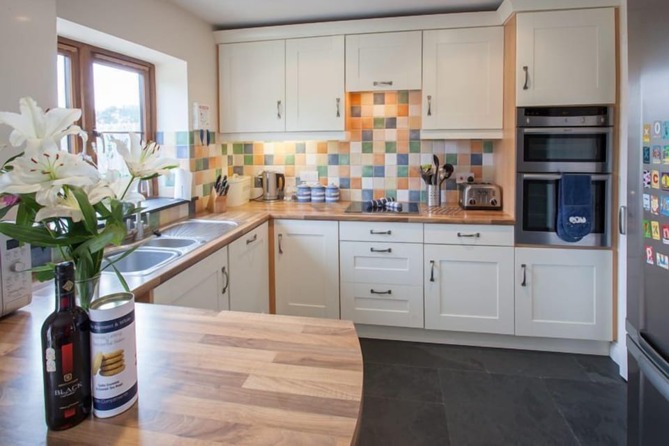 Double oven and kitchen of Genesta Holiday Cottage, St Minver, North Cornwall