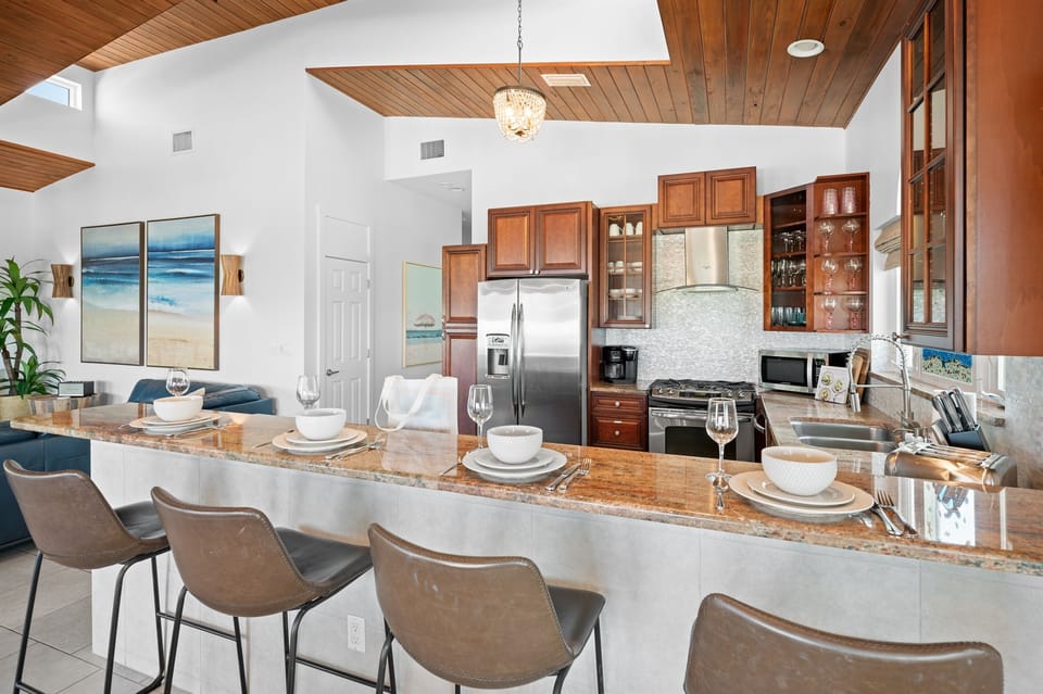 Open-concept kitchen with island seating