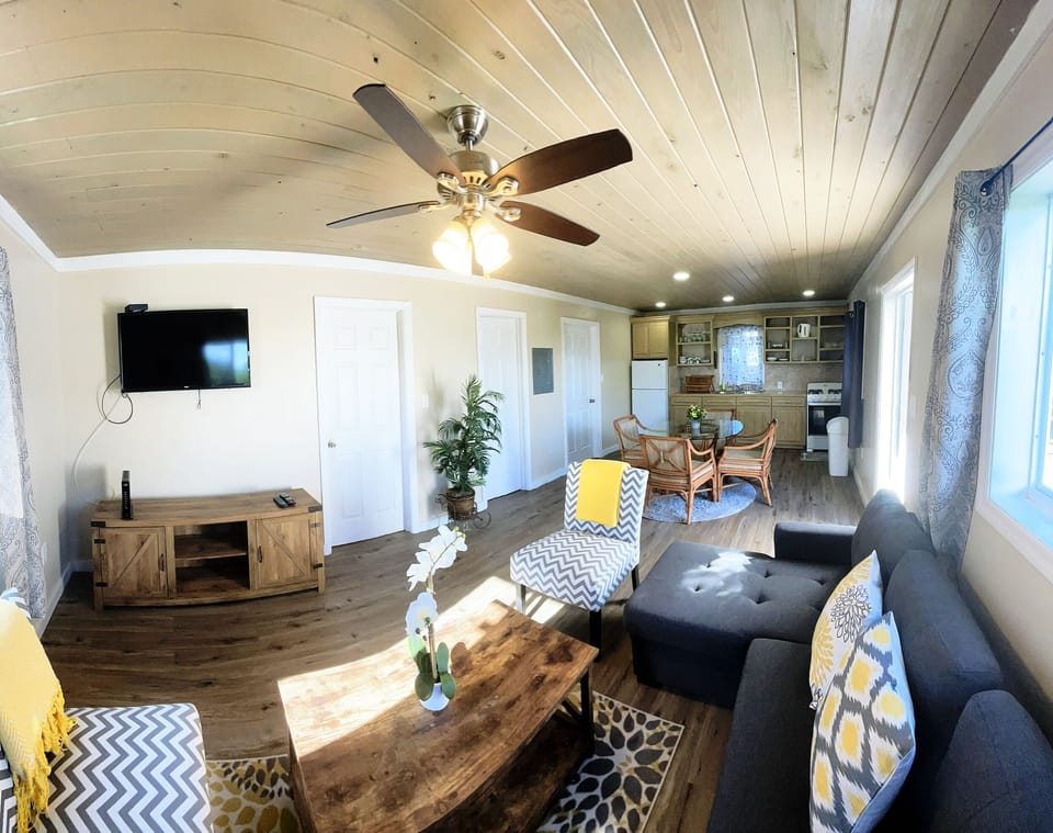 Living room facing kitchen. Pull out sofa bed plus 2 additional bedrooms.