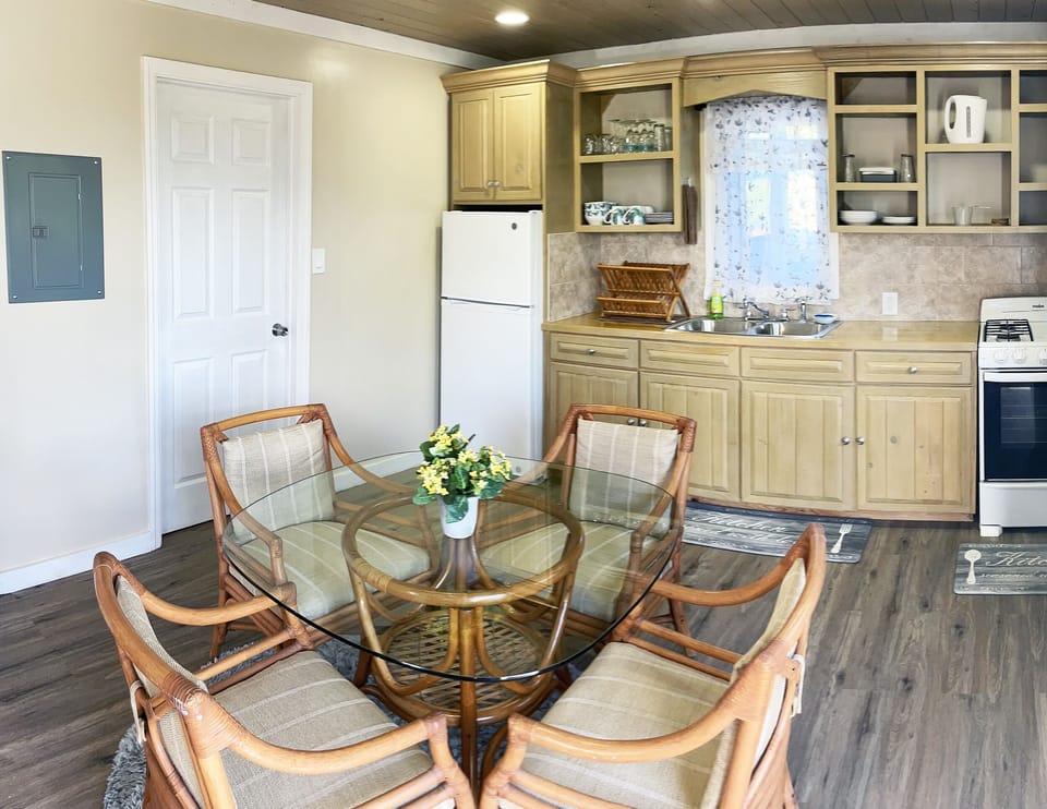 Kitchen dining table. Living room is behind where I am standing here.