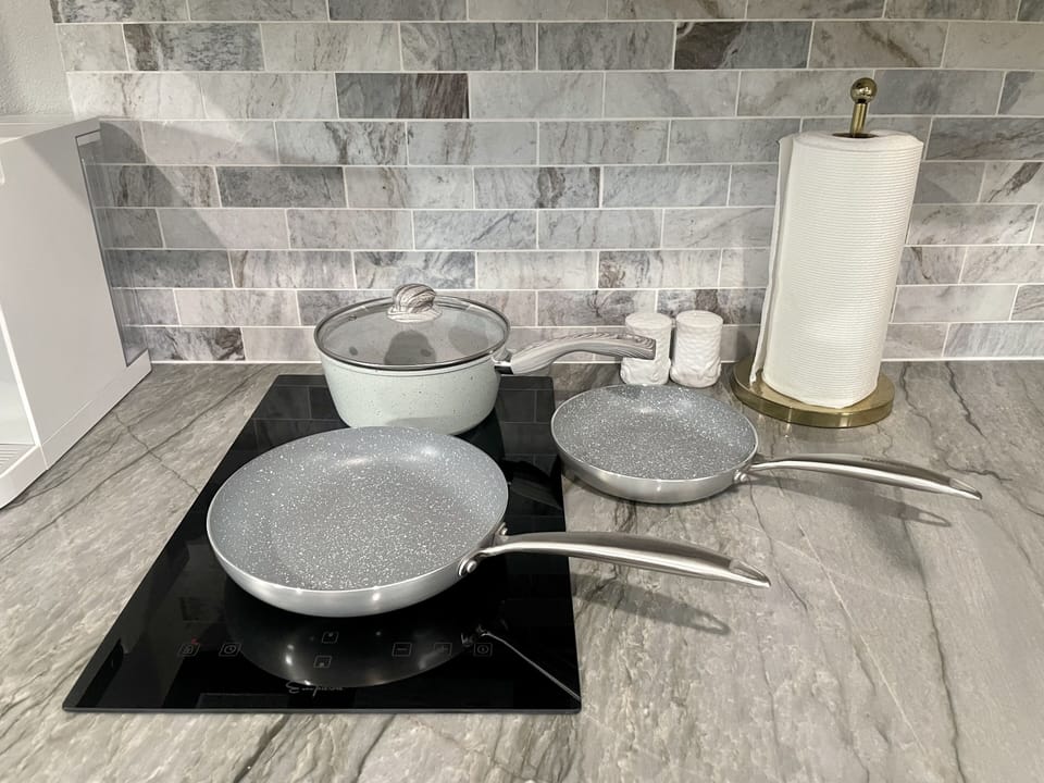 Pots and pans on induction stove top