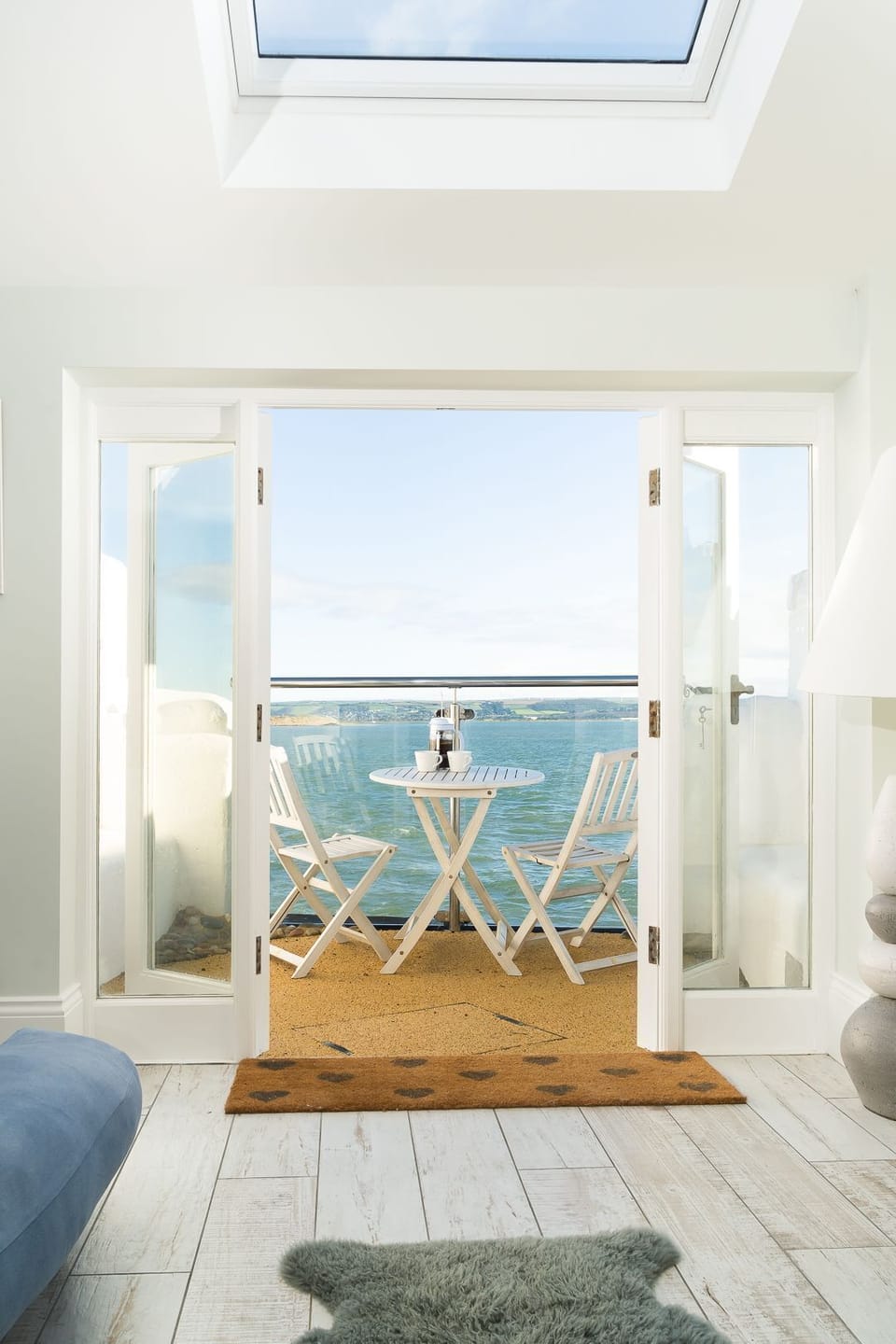 The private terrace with views of the estuary at Waters Dream, Devon