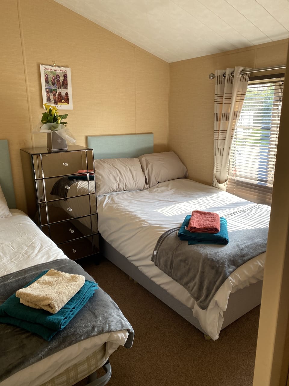 Bedroom 2 , single bed . Double bed , walk in wardrobes , tv 