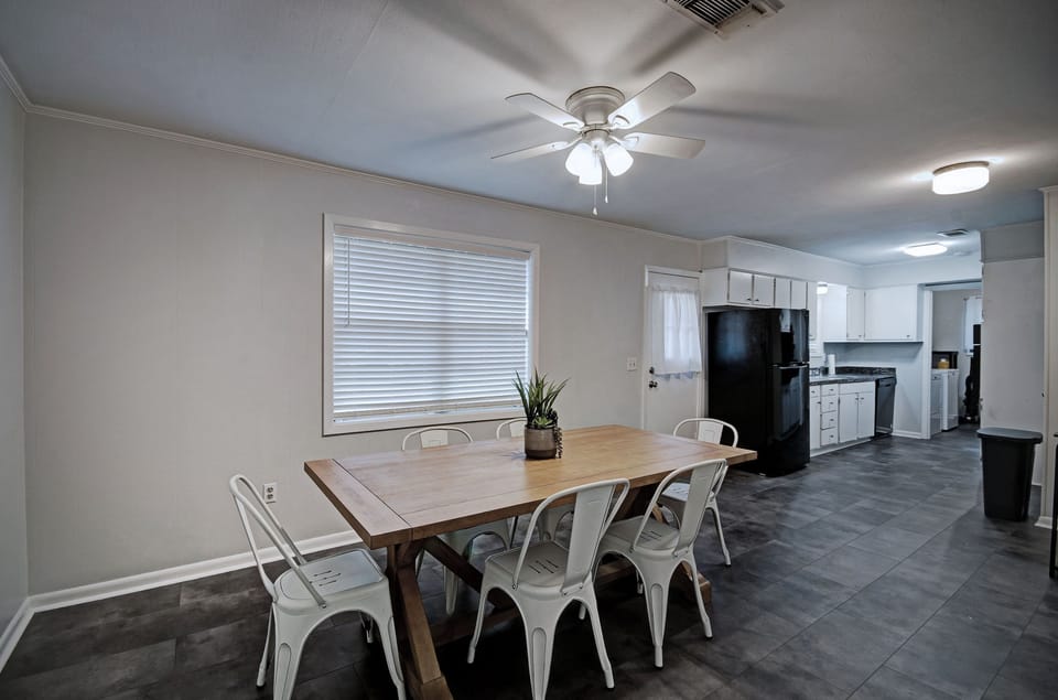 Dining room open to the kitchen.