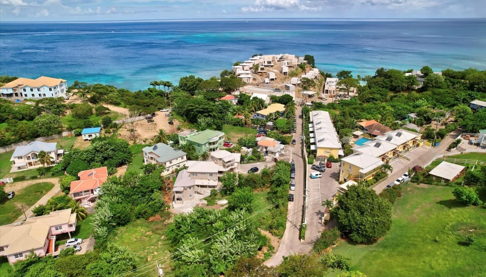 Aerial drone view showing proximity of beach to property