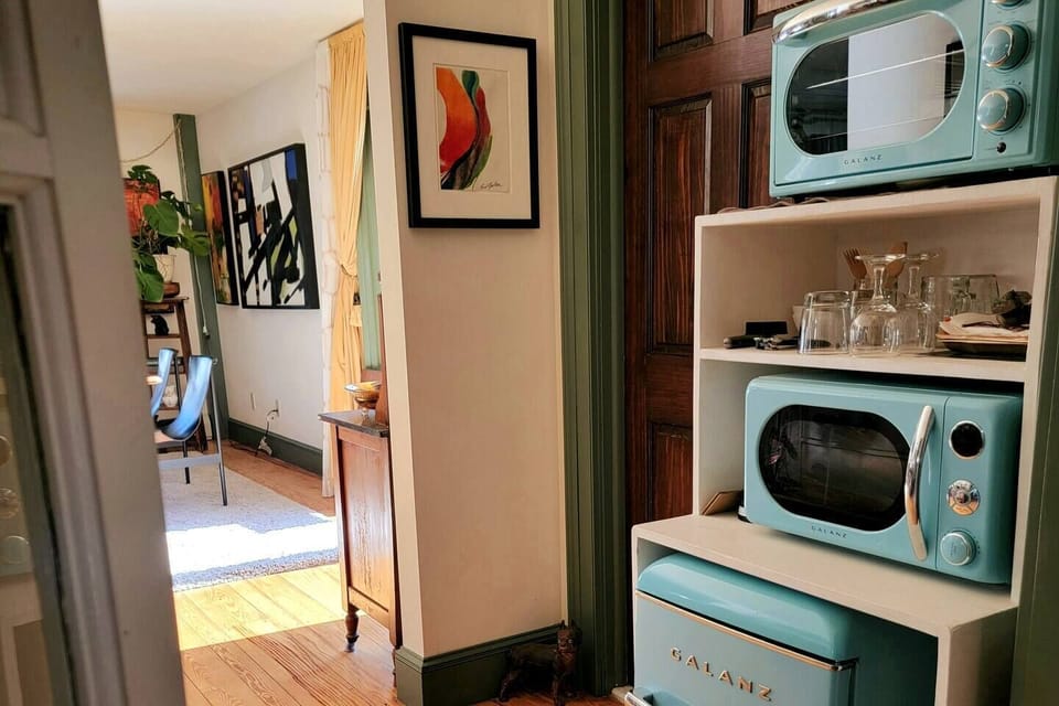 Toaster oven, Microwave and fridge